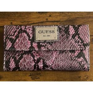 Vintage Guess brand wallet with a pink and black snake print design NEW